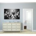 CANVAS PRINT FLOWERS IN ETHNIC STYLE IN BLACK AND WHITE - BLACK AND WHITE PICTURES - PICTURES