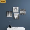 CANVAS PRINT SET WOLF IN A MYSTERIOUS FOREST IN BLACK AND WHITE - SET OF PICTURES - PICTURES