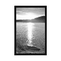 AFFICHE COUCHER DE SOLEIL SUR LE LAC EN NOIR ET BLANC - NOIR ET BLANC - AFFICHES