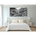 CANVAS PRINT HIGH MOUNTAIN WATERFALLS IN BLACK AND WHITE - BLACK AND WHITE PICTURES - PICTURES