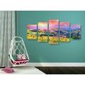 5-PIECE CANVAS PRINT HAYSTACKS IN THE CARPATHIAN MOUNTAINS - PICTURES OF NATURE AND LANDSCAPE - PICTURES