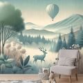 SELBSTKLEBENDE TAPETE WALDLANDSCHAFT MIT HIRSCH UND BALLON - TAPETEN HIRSCHE - TAPETEN