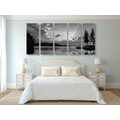 5-PIECE CANVAS PRINT MOUNTAIN LAKE REFLECTION IN BLACK AND WHITE - BLACK AND WHITE PICTURES - PICTURES