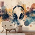 TAPETE MUSIKKOPFHÖRER IN ABSTRAKTION - MUSIK FOTOTAPETEN - TAPETEN