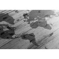 CANVAS PRINT BLACK AND WHITE MAP ON A WOODEN BASE - PICTURES OF MAPS - PICTURES