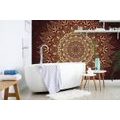 WALLPAPER GOLDEN MANDALA ON A BURGUNDY BACKGROUND - WALLPAPERS FENG SHUI - WALLPAPERS