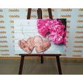 CANVAS PRINT PEONIES AND BIRCH HEARTS - VINTAGE AND RETRO PICTURES - PICTURES