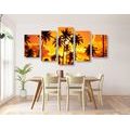 IMPRESSION SUR TOILE EN 5 PARTIES COCOTIERS SUR UNE PLAGE - IMPRESSION SUR TOILE DE NATURE ET PAYSAGE - IMPRESSION SUR TOILE