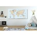 CANVAS PRINT BEIGE WORLD MAP ON A BLUE BACKGROUND - PICTURES OF MAPS - PICTURES