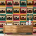 SAMOLEPILNA TAPETA RETRO KASETE V VINTAGE SLOGU - GLASBENE FOTOTAPETE - TAPETE
