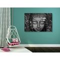 CANVAS PRINT SMILING BUDDHA IN BLACK AND WHITE - BLACK AND WHITE PICTURES - PICTURES