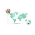 DECORATIVE PINBOARD WORLD MAP IN A GREEN SHADE - PICTURES ON CORK - PICTURES