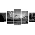 5-PIECE CANVAS PRINT MOUNTAIN LAKE REFLECTION IN BLACK AND WHITE - BLACK AND WHITE PICTURES - PICTURES