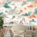 TAPETA PASTELOVÉ LÉTAJÍCÍ DRACI NA OBLOZE - DĚTSKÉ TAPETY - TAPETY