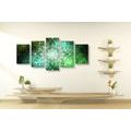 5-PIECE CANVAS PRINT MANDALA WITH A GALACTIC BACKGROUND IN SHADES OF GREEN - PICTURES FENG SHUI - PICTURES