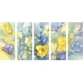 QUADRI 5 PEZZI – TULIPANI GIALLI AD ACQUERELLO - QUADRI DI FIORI - STAMPE E QUADRI