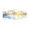 IMPRESSION SUR TOILE EN 5 PARTIES COUCHER DE SOLEIL RADIEUX AU BORD DE LA MER - IMPRESSION SUR TOILE DE NATURE ET PAYSAGE - IMPRESSION SUR TOILE