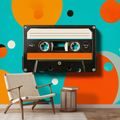 SELBSTKLEBENDE FOTOTAPETE RETRO-KASSETTE AUF BUNTEN KREISEN - MUSIK FOTOTAPETEN - TAPETEN