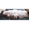 5-PIECE CANVAS PRINT FOG OVER THE FOREST IN BLACK AND WHITE - BLACK AND WHITE PICTURES - PICTURES