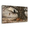 WANDBILD LEBENSBAUM MIT SCHWARZER KATZE - HALLOWEEN- UND HORROR-BILDER - BILDER