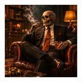 QUADRO SU TELA – ELEGANTE SCHELETRO ACCANTO AL CAMINO - QUADRI HALLOWEEN E HORROR - STAMPE E QUADRI