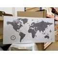 CANVAS PRINT WORLD MAP WITH A COMPASS IN RETRO STYLE IN BLACK AND WHITE - PICTURES OF MAPS - PICTURES