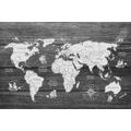 DECORATIVE PINBOARD BLACK AND WHITE MAP ON WOOD - PICTURES ON CORK - PICTURES