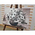 CANVAS PRINT OIL PAINTING OF SUMMER FLOWERS IN BLACK AND WHITE - BLACK AND WHITE PICTURES - PICTURES