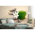 WALL MURAL WHITE FLOWER AND STONES IN THE SAND - WALLPAPERS FENG SHUI - WALLPAPERS