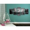 5-PIECE CANVAS PRINT MOUNTAIN LAKE REFLECTION IN BLACK AND WHITE - BLACK AND WHITE PICTURES - PICTURES