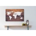 CANVAS PRINT WORLD MAP WITH A WOODEN BACKGROUND - PICTURES OF MAPS - PICTURES