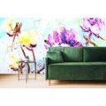 SELF ADHESIVE WALLPAPER PAINTED PURPLE AND YELLOW FLOWERS - SELF-ADHESIVE WALLPAPERS - WALLPAPERS