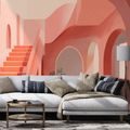 SAMOLEPÍCÍ TAPETA ABSTRAKTNÍ RŮŽOVÁ ARCHITEKTURA - STREET ART TAPETY - TAPETY