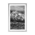 POSTER WITH MOUNT UNIQUE MOUNTAIN LANDSCAPE IN BLACK AND WHITE - BLACK AND WHITE - POSTERS