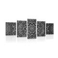 5-PIECE CANVAS PRINT MANDALA WITH AN ABSTRACT PATTERN IN BLACK AND WHITE - BLACK AND WHITE PICTURES - PICTURES