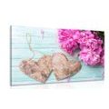 CANVAS PRINT PEONIES AND BIRCH HEARTS - VINTAGE AND RETRO PICTURES - PICTURES