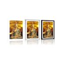 POSTER MIT PASSEPARTOUT BUDDHA-STATUE MIT ABSTRAKTEM HINTERGRUND - FENG SHUI - POSTER