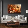 QUADRO SU TELA – ZUCCHE AUTUNNALI E LANTERNA CALDA - QUADRI HALLOWEEN E HORROR - STAMPE E QUADRI