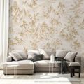 TAPETA BÉŽOVO ZLATÁ ORIENTÁLNÍ KRAJINA S PAGODAMI - TAPETY FENG SHUI - TAPETY