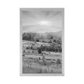 POSTER HAYSTACKS IN THE CARPATHIAN MOUNTAINS IN BLACK AND WHITE - BLACK AND WHITE - POSTERS