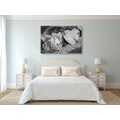 CANVAS PRINT ROSE AND A HEART IN JUTE IN BLACK AND WHITE - BLACK AND WHITE PICTURES - PICTURES
