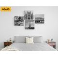 CANVAS PRINT SET WITH A HINT OF HISTORY IN BLACK AND WHITE - SET OF PICTURES - PICTURES