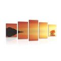 5-TEILIGES WANDBILD ORANGES SEGELSCHIFF - BILDER VON NATUR UND LANDSCHAFT - BILDER