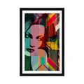 AFFICHE AVEC MONTURE PORTRAIT D'UNE FEMME SUR FOND COLORÉ - POP ART - AFFICHES