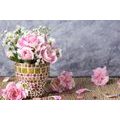 CANVAS PRINT CARNATION FLOWERS IN A MOSAIC POT - PICTURES FLOWERS - PICTURES