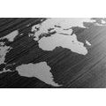 CANVAS PRINT WORLD MAP ON WOOD IN BLACK AND WHITE - PICTURES OF MAPS - PICTURES