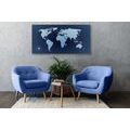 CANVAS PRINT WORLD MAP IN SHADES OF BLUE - PICTURES OF MAPS - PICTURES