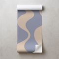 ZELFKLEVEND FOTOBEHANG MINIMALISTISCHE BEIGE GOLVEN OP BLAUW - FOTOBEHANG ABSTRACT - FOTOBEHANG