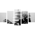 IMPRESSION SUR TOILE EN 5 PARTIES PIERRES ZEN AVEC DES COQUILLAGES EN NOIR ET BLANC - IMPRESSIONS SUR TOILE NOIR ET BLANC - IMPRESSION SUR TOILE