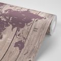 SELF ADHESIVE WALLPAPER BROWN-PURPLE MAP ON A WOODEN BACKGROUND - SELF-ADHESIVE WALLPAPERS - WALLPAPERS